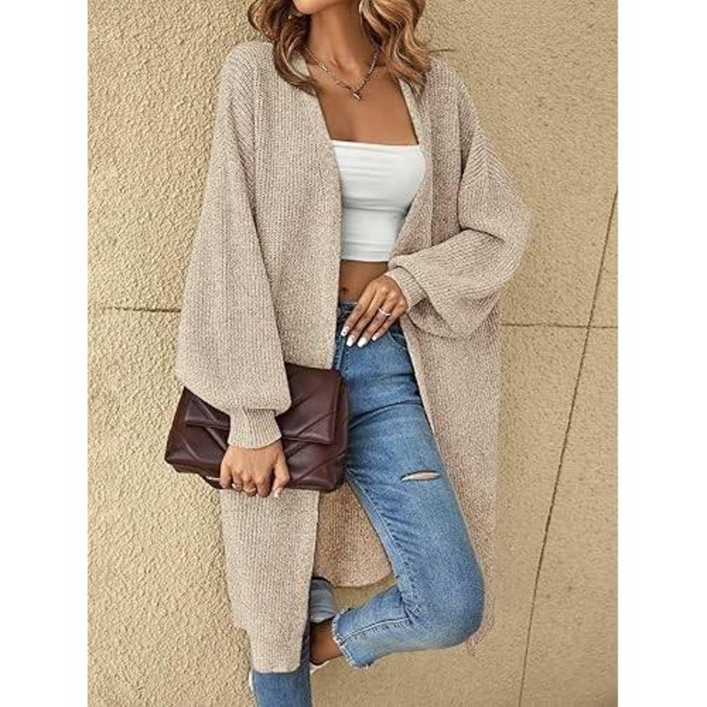Topshop Cardigan Sweater Ribbed Knit Open Front Longline Oat Beige Size S